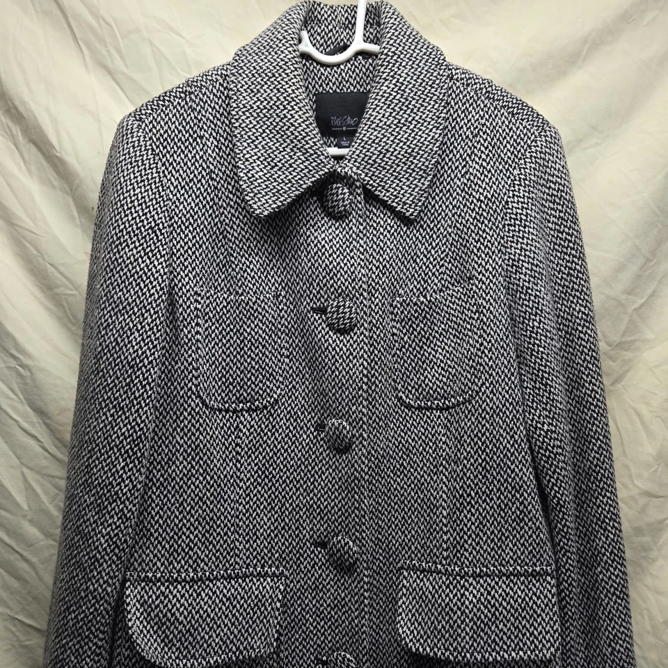 Abrigo vintage Mossimo Pea para mujer talla grande tweed mezcla lana abrigo negro/gris Foto 2 de 4