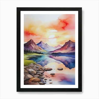 Sunset In The Mountains 8 Art Print Framed Wall Art Poster Canvas Print Picture