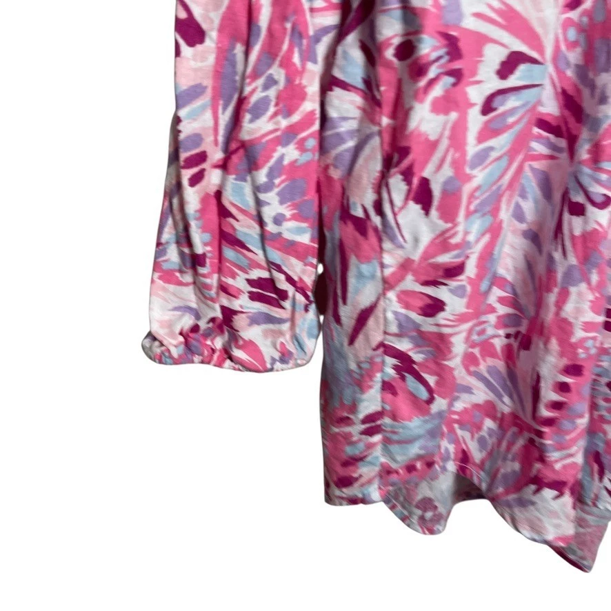 Coral Bay Blouse Women's XL Pink Watercolor 3/4 Sleeve Linen Blend Shirt Top - Image 4 of 4