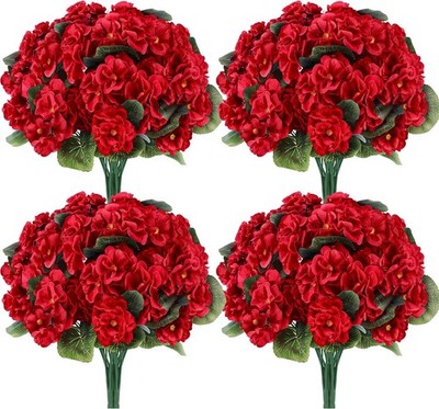 6 Pack Red Artificial Geraniums Flowers for Outdoors UV Resistant Faux Flowers f