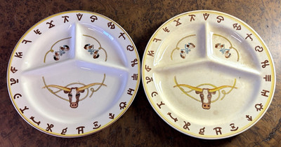 2 Western Longhorn Steer Divided Grill Plate Fred Roberts Co S.F. 1950s READ