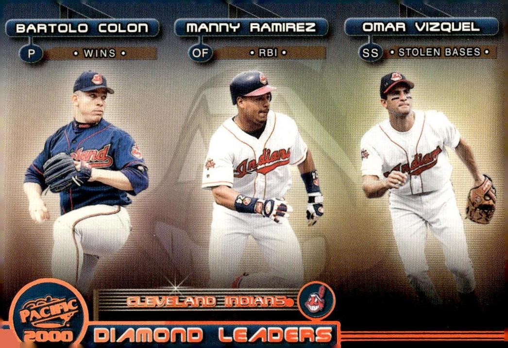 2000 Pacific #5 Bartolo Colon / Manny Ramirez / Omar Vizquel Diamond Leaders