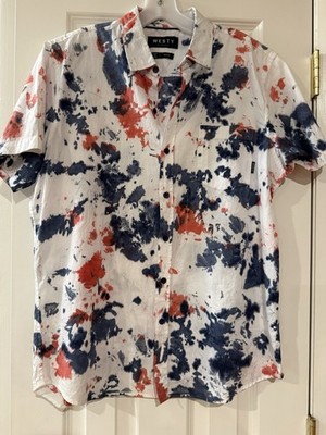 Westy Men's M short-sleeve button-down Shirt Red White Blue Tie-dye Paint Splash