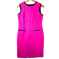 VTG Talbots Sheath Dress Womens 6 Pink Black Classic Dopamine Linen Office Siren