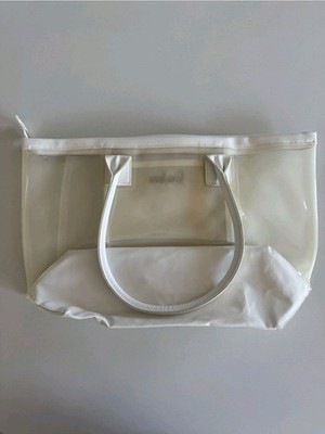 Neiman Marcus Clear PVC White Tote Bag With Zipper And Inner Pouch