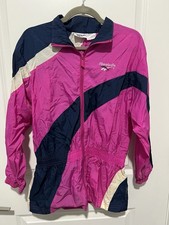 Reebok Vintage Women  s Windbreaker Jacket Full Zip Long Sleeve Nylon Sz XL Pink