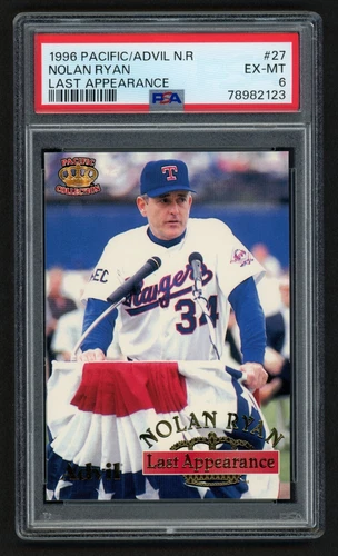 1996 PACIFIC/ADVIL NOLAN RYAN #27 LAST APPEARANCE LOW POP HOF PSA 6 EX-MINT