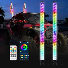 Pair 3FT Thick LED Whip Spiral Chasing RGB Fat Whip Lights For CanAm Polaris RZR