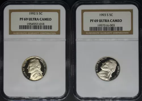 1992-S 1993-S Jefferson Nickel - NGC PF69 Ultra Cameo 2 Coin Lot - ✪COINGIANTS✪