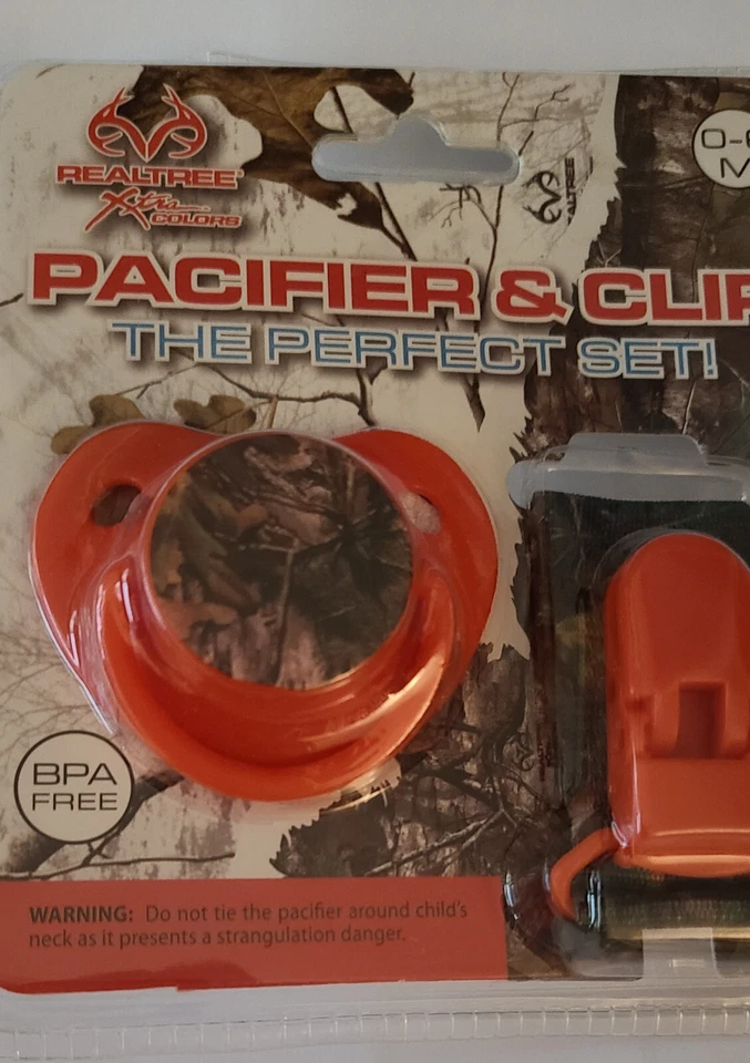 Orange Pacifier Clip Camo Strap 0-6 Months Orthodontic Infant Baby Realtree Xtra - Image 2 of 4