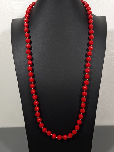 Vintage Red Round Beaded Classic Necklace MCM Retro Rockabilly 32 in