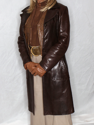 ・vintage lamb leather coat ビンテージ　ラムレザー Womens Leather Coat Brown S Long 3/4 SOFT Lambskin Vintage 80s 90s