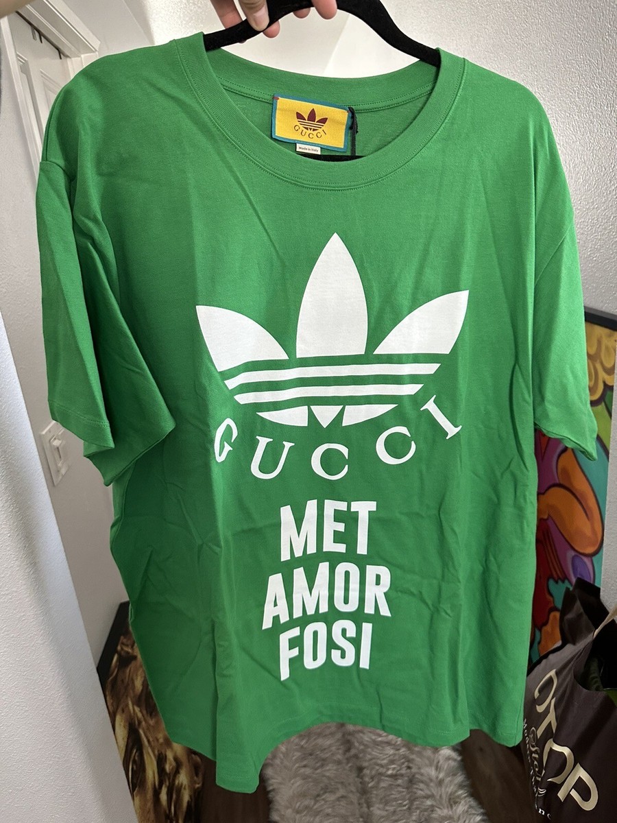 Gucci x Adidas Oversized Green Cotton Jersey T-Shirt Men's Gucci x Adidas Oversized Green Cotton Jersey T-Shirt Men's