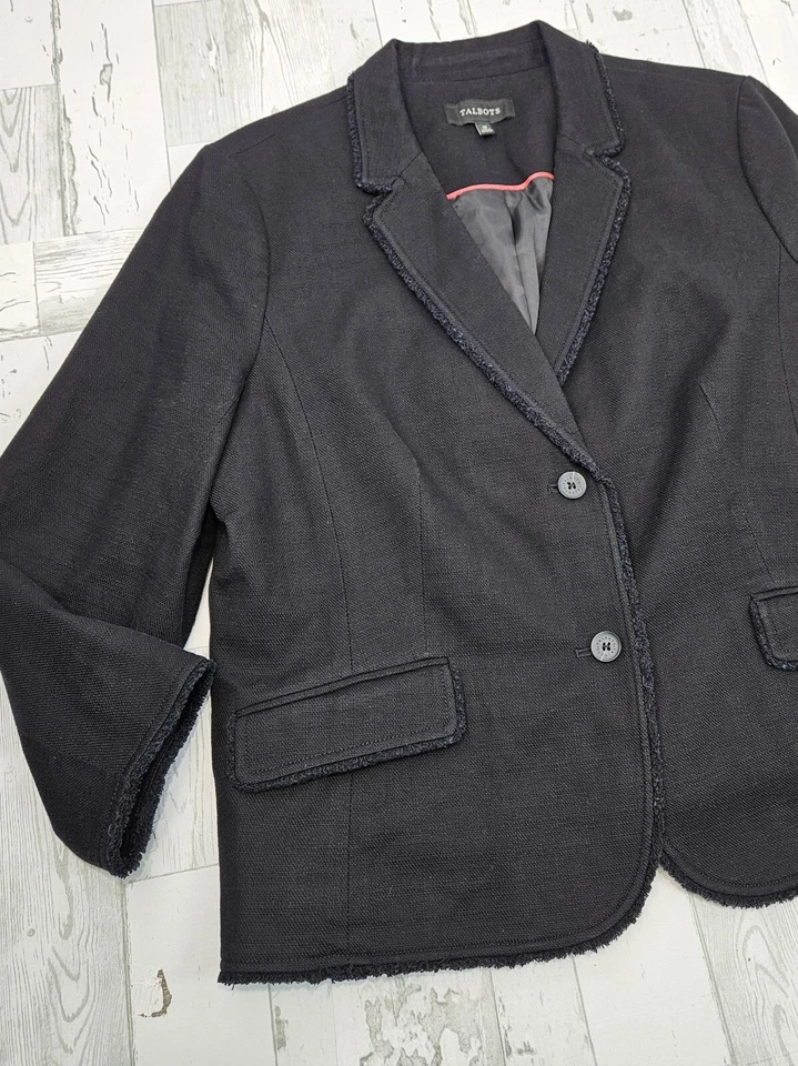 Blazer Talbots para mujer con flecos texturizados 18 a medida algodón suave clásico de negocios Foto 3 de 4