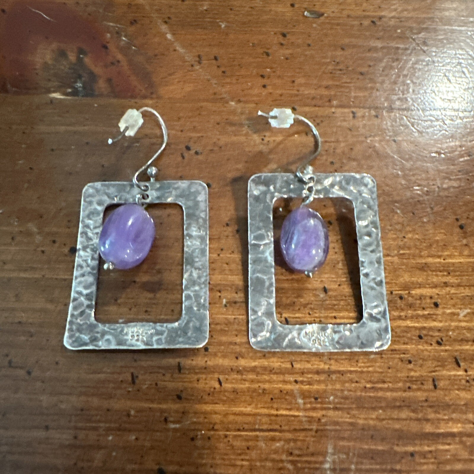 Sterling Silver Square Rectangle Hammered 925 Ame… - image 1