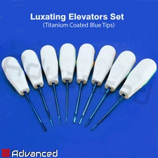 8Pcs Dental Luxating Root Elevators Titanium Blue Tips Tooth Loosen Extraction