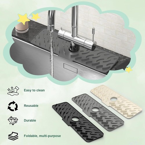 Silicone Faucet Mat For Kitchen Bathroom Sink Splash Guard Faucet Slip Drain Pad - Picture 4 of 8
