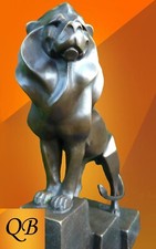 ART DECO BRONZE STATUES LION FIGURINES SCULPTURE CUBIST STYLE ANIMAL CAT FIGURES