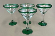 hand blown mexican green rim martini glasses (set of 4) 6.5" tall 6 oz.