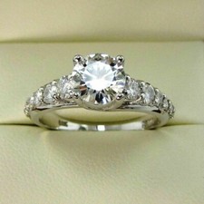 White Moissanite 3.20Ct Round Cut Engagement Ring White Gold Finish in Size 6