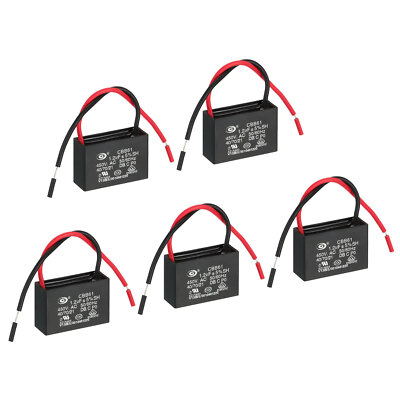 5Stk CBB61 Decke Lüfter Kondensator 1.2uF 450V AC 50/60HZ mit 2Drähte 37x26x25mm