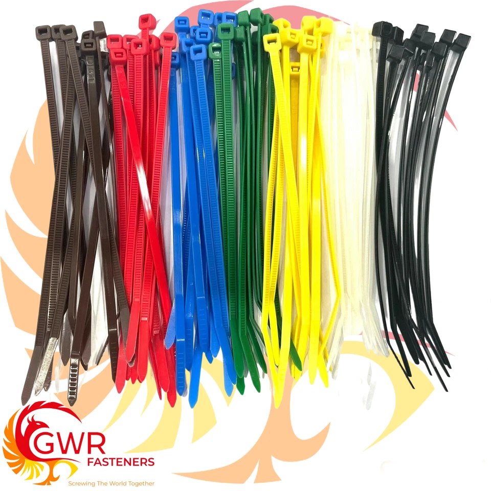 GWR FASTENERS Mixed Pack of Coloured Cable Ties - Various Sizes & Quantities - Nylon Zip Ties