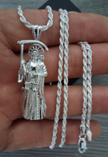 cadena cadena y dije de la santa muerte con circonitas plata 925 24" 2,5mm.