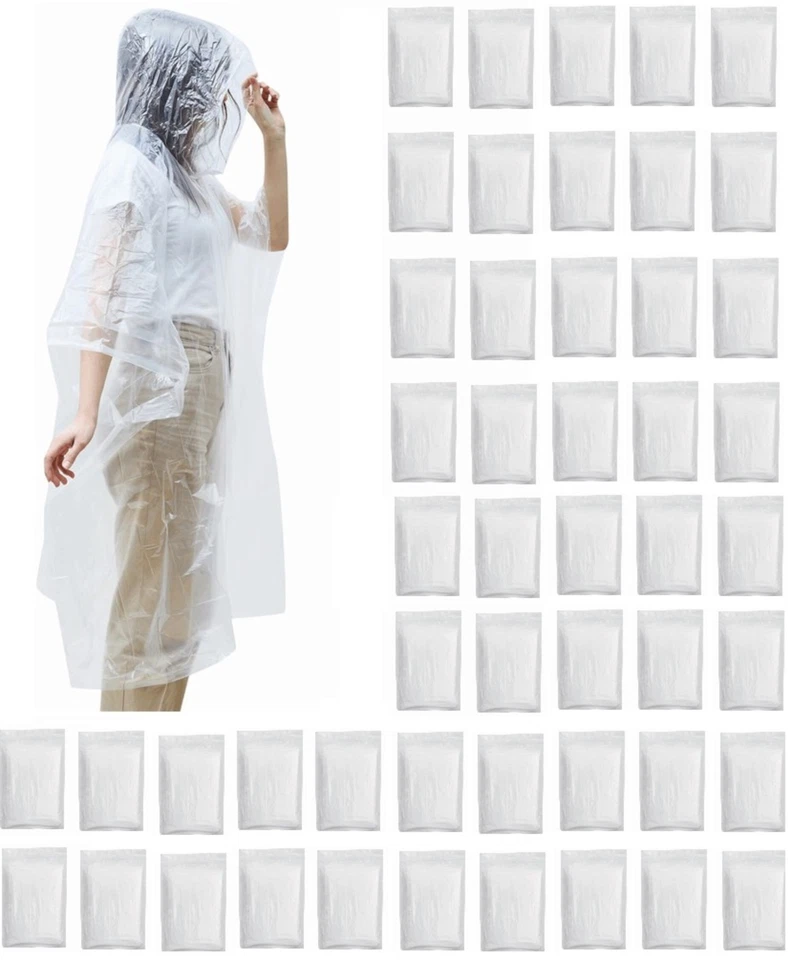 TOPS 50x Regenponcho Transparent Universal – Durchsichtiger Regencape, Regenmantel