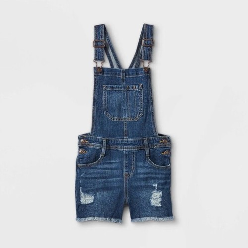 NWT Cat & Jack Girl’s Blue Jean Shortalls Shorts Overalls Size Lg 10/12
