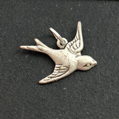 Flying Bird Charm Swallow Necklace Pendant Silver Tone Metal Stamping Tiny Size