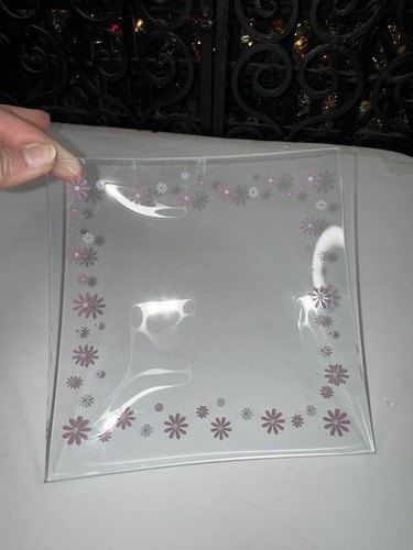VINTAGE Pampered Chef Glass Plates 6" Square DAISY #2818 Pink White Floral 4-Pc - Picture 17 of 20