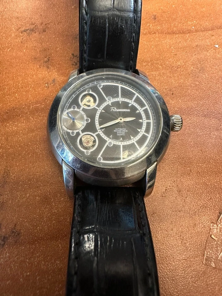 Reloj Rousseau Swiss Parts Correa Cuero Negro Segunda Unidad Foto 2 de 4