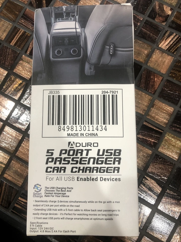 Cargador Coche Pasajero Aduro 5 Puertos USB para Todos los Dispositivos Habilitados USB Foto 4 de 4