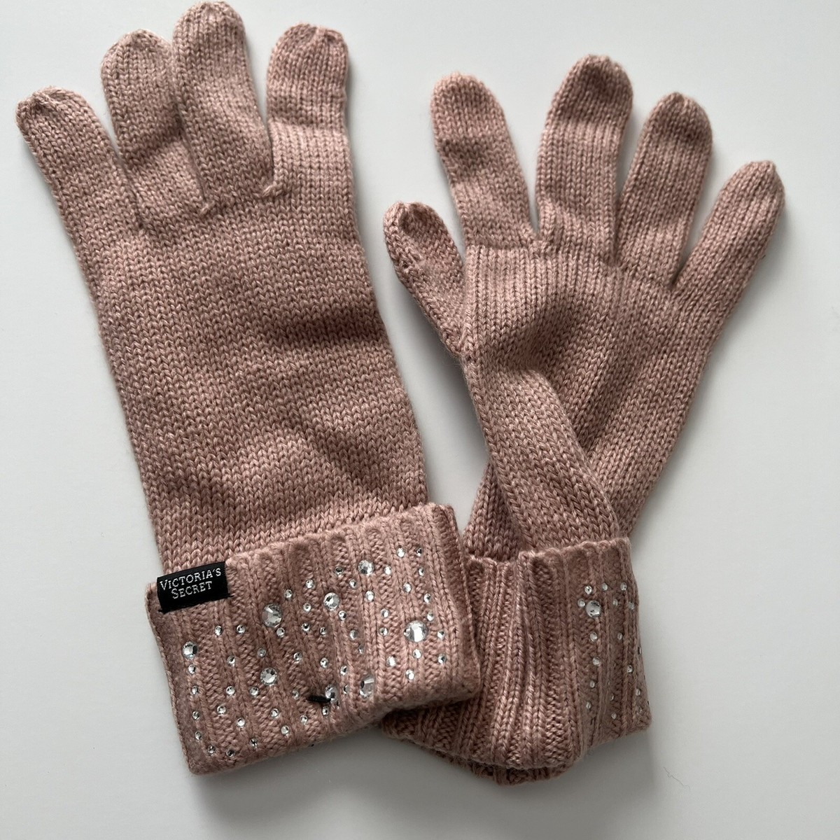 Victoria Secret Pink Bling Gem Sparkle Knit Soft Gloves Mittens