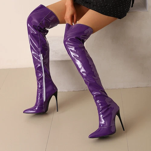 Women Zip Thigh High Over Knee Boots Pointy Toe Stiletto High Heels Party Shoes - Picture 4 of 31