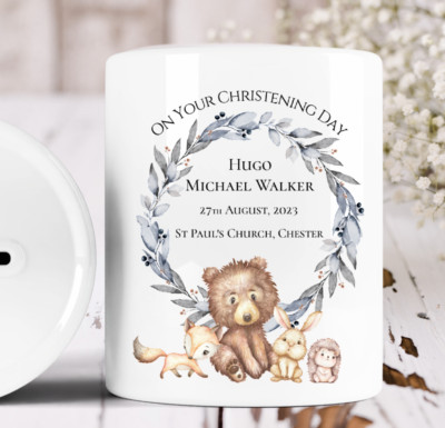 Personalisierte Spardose Taufe Wald Wald Keramik Spardose Geschenkidee
