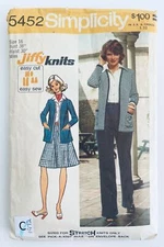 Vtg 70 Knit Cardigan Skirt Pants EASY Sewing Pattern Jiffy Simplicity 5452 Sz 16