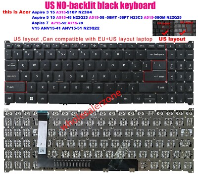 US Keyboard For Acer A315-510 A515-48 A515-58 A715-52 A715-78 ANV15-41 ANV15-51