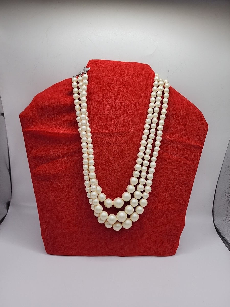 Vintage Faux Pearls Triple Strand Cream Colored 16