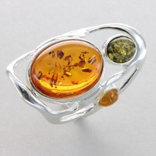 Triple Oval Multi-Color BALTIC AMBER Ring - 925 STERLING SILVER - Poland 98e