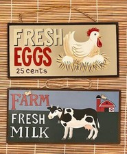 Wood Sign Plaque Decor Sign Country Rustic FARM FRESH MILK FRESH EGGS 2 Signs