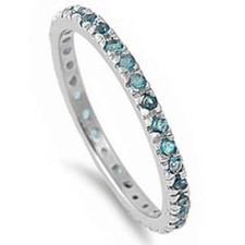 Beautiful Stackable Aquamarine Eternity Anniversary Band .925 Sterling Silver