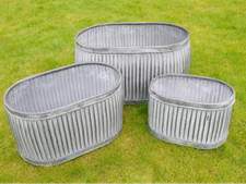 Galvanised Tub Planters Large Metal Round Ribbed Dolly Garden Drum Pots