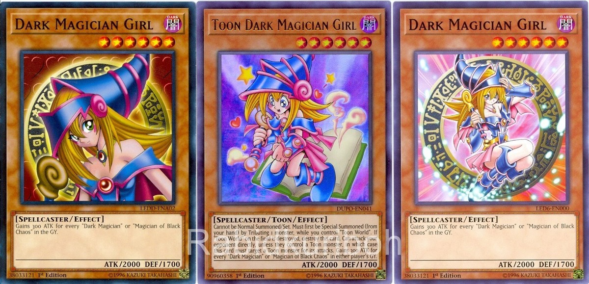 Yugioh Dark Magician Girl (2 Versions) + Toon Dark Magician Yugioh Dark Magician Girl (2 Versions) + Toon Dark Magician