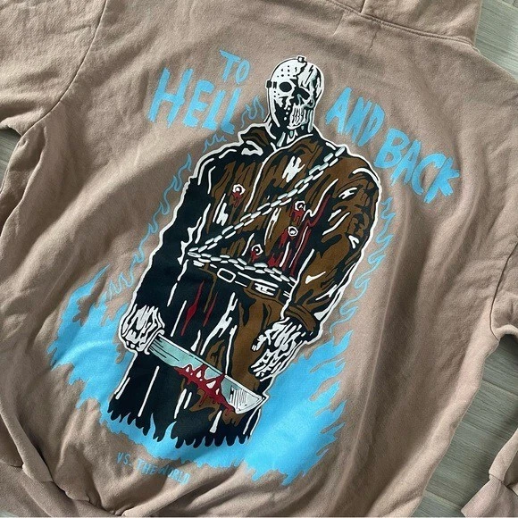 NEW WARREN LOTAS JASON VS THE WORLD TO HELL AND BACK BROWN HOODIE - 2XL