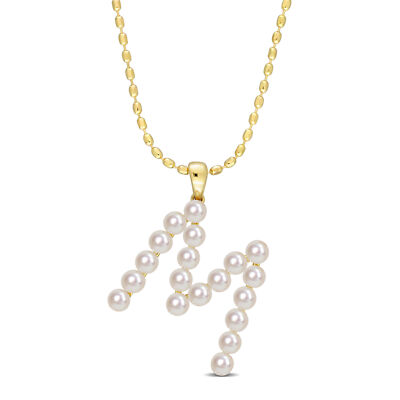 Amour Yellow Plated Sterling Silver 3.5-4mm FWP ''M'' Initial Pendant w Chain