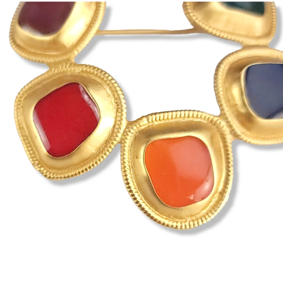 Broche Joyas Bizantinas Anne Klein Multicolor Vidrio Vertido Metal Dorado Foto 3 de 4