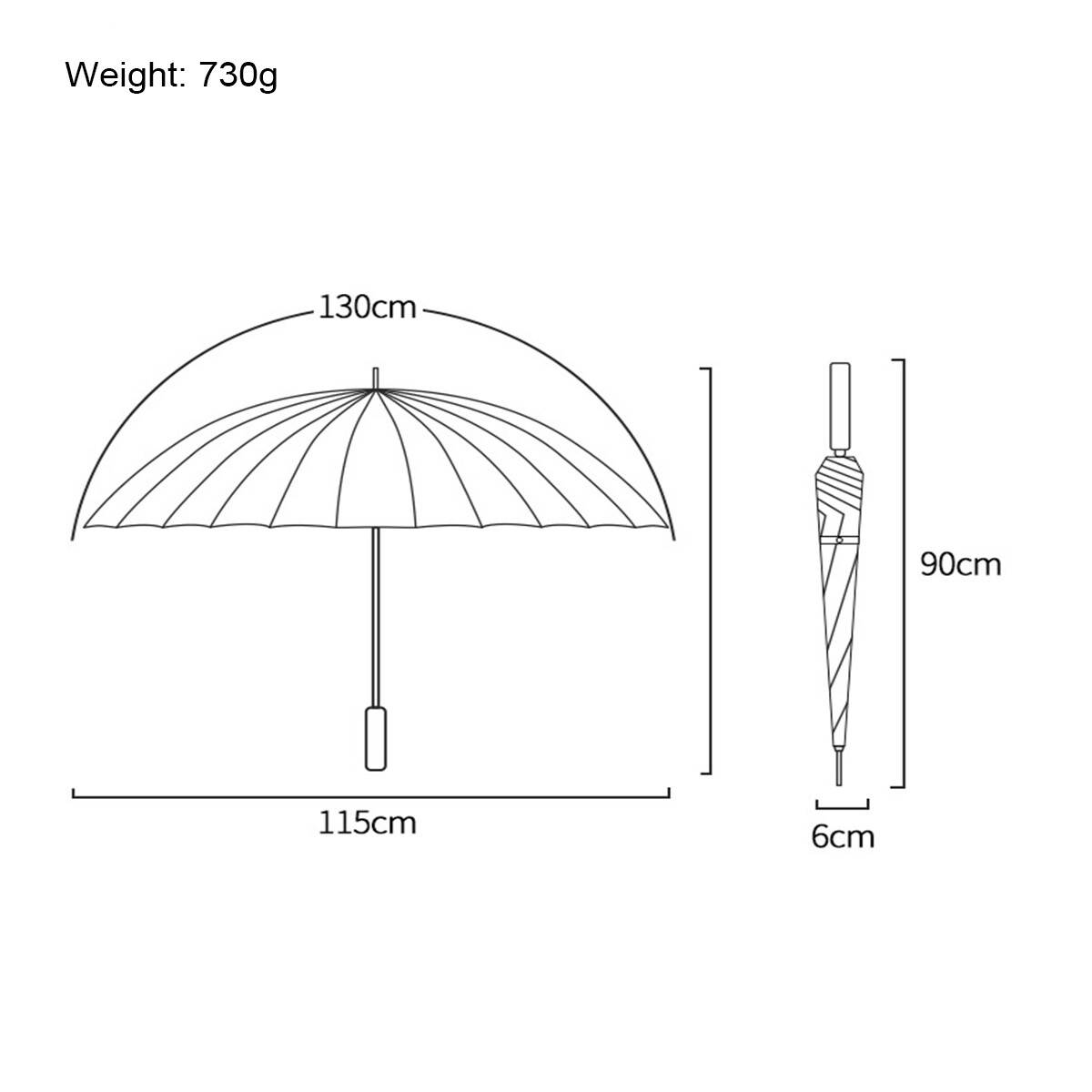 24 Ribs Umbrella Large Long Handle Umbrella Windproof Business Sun Rain