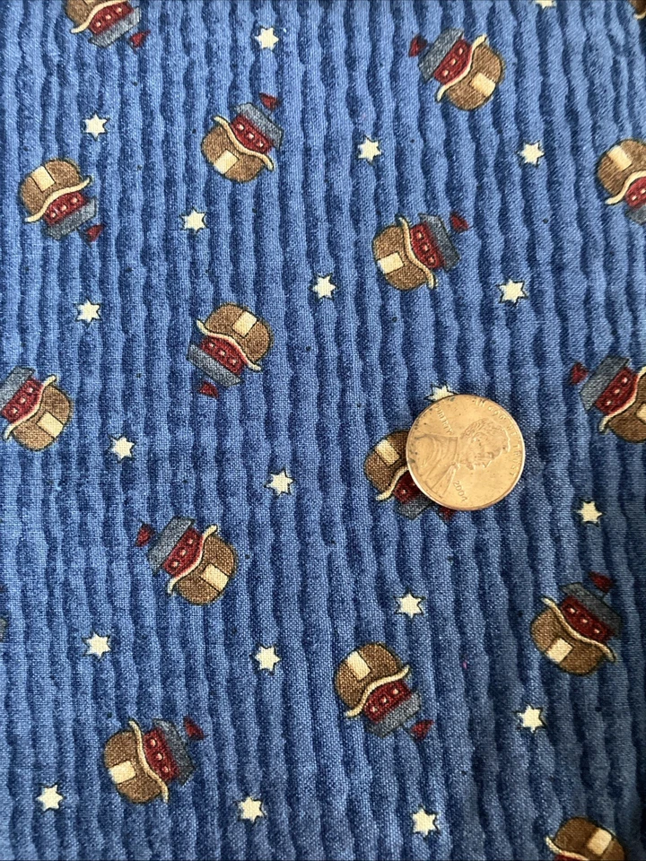 7/8 Yard Noah's Ark Mumm's The Word SSI Quilt Sewing Fabric Cotton Blue Stripe - Image 2 of 4