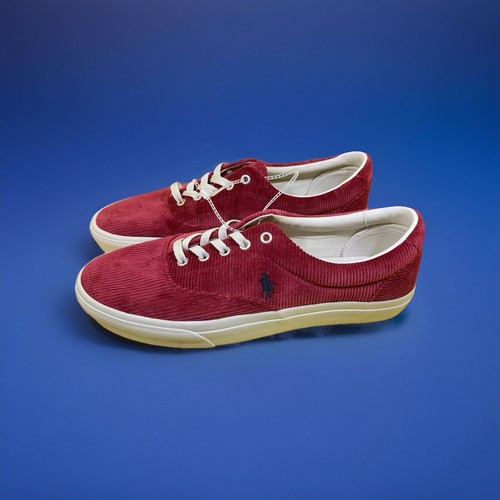 Ralph Lauren Polo Sz 10 Keaton Pony Red Corduroy Sneakers Men's 01087 - Picture 3 of 8